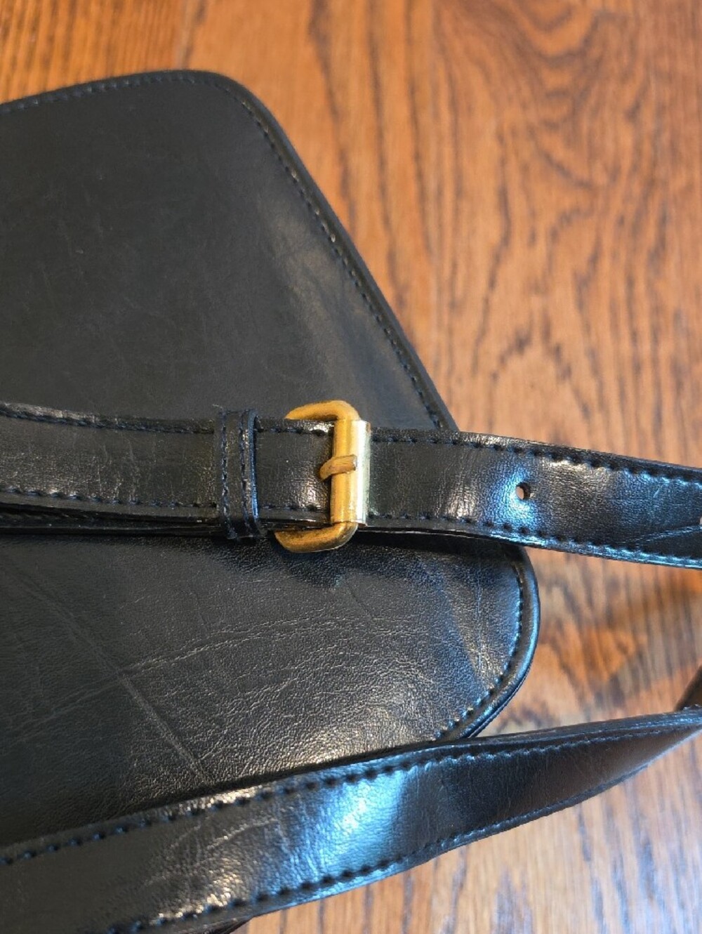 Black Crossbody Bag with Gold Crocodile Accent - Picture 3 of 8